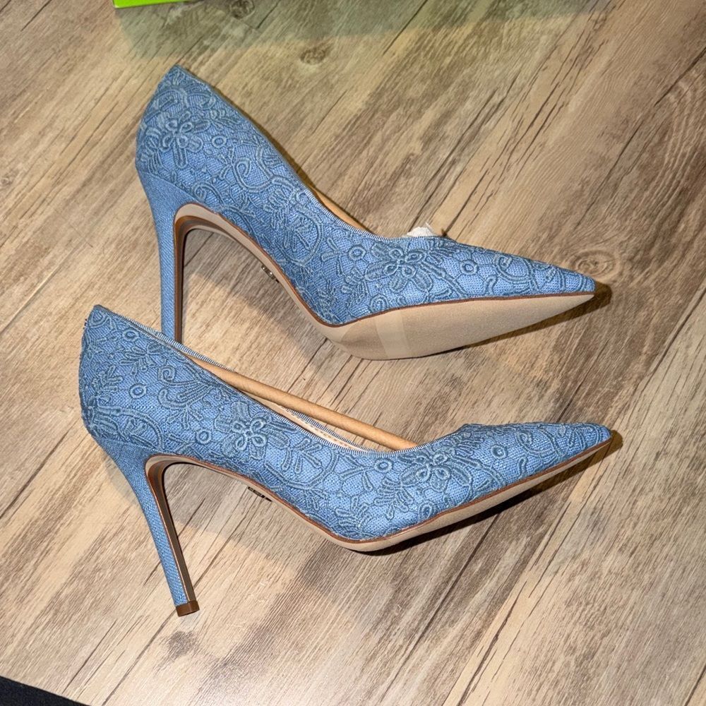 Sam Edelman Blue Lace Pointed Stiletto Heels